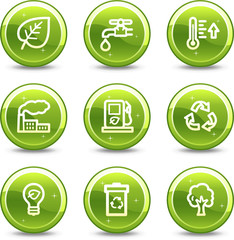 Ecology web icons, green glossy circle buttons series