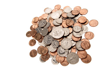 American coins isolated on white