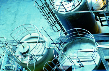 Pipes, tubes, machinery and steam turbine at a power plant