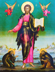 Fototapeta premium Christ with angels ancient icon