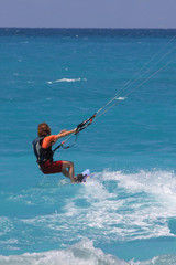 kite boarder on the Ionian island of Lefkas in Greece
