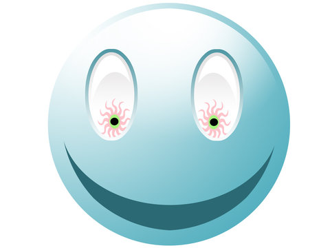 Crazy cyan smiley with eyes isolated on white