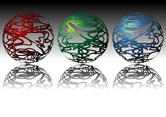 Ornamental spheres with different colors and shadow reflex