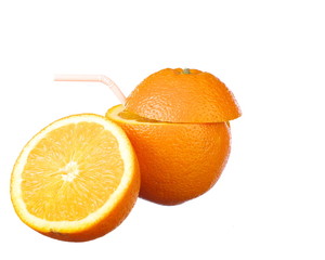 Orange Drink with pipe on white