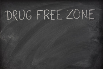 drug free zone text on a school blackboard