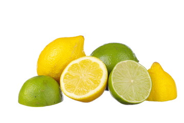 Fresh Lime and Lemon on white background