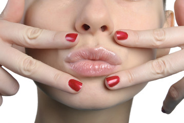 Fototapeta premium Woman's face kissing closeup
