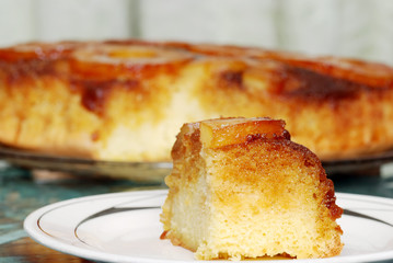 close up upside down pineapple cake