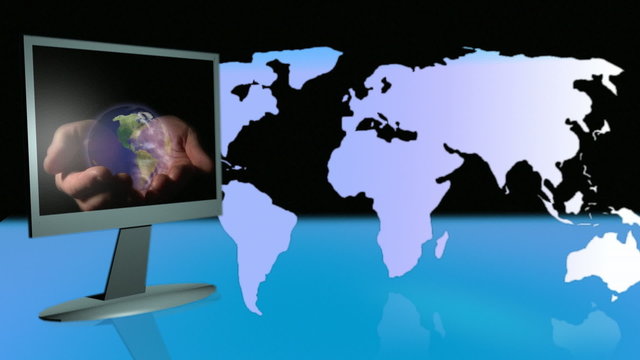 World Map and television with dark background