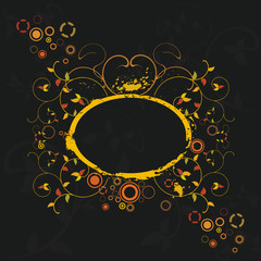 Grunge floral frame on black background