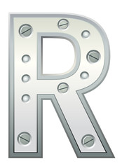 Metallic letter with rivets and screws