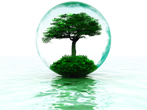 abstract liquid bubble with tree inside
