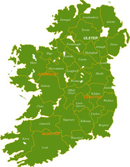 Map of the whole Ireland isolated on white background.