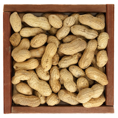 peanuts in a rustic, wooden box