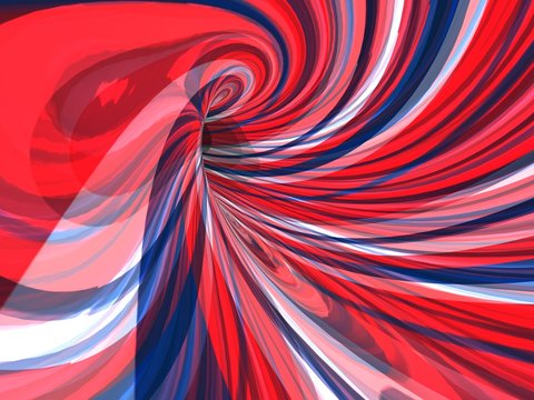 abstrakcyjny psychodeliczny obraz wirujących czerwonych białych i niebieskich linii