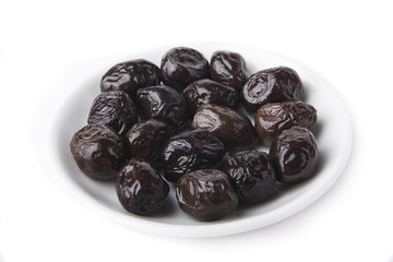 Black Olives in a Plate on White