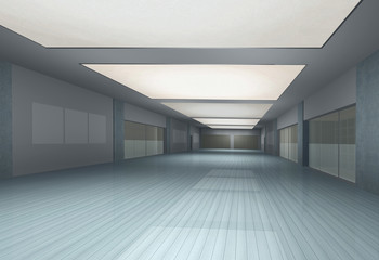 Long empty hall interior