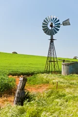 Poster Im Rahmen Windmill in green crops Southern Australia © John White Photos