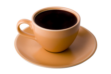 Fototapeta na wymiar Orange Cup of Coffee Isolated on White