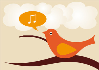 Singing Bird on tree branch.