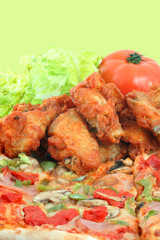 pizza and chicken wings