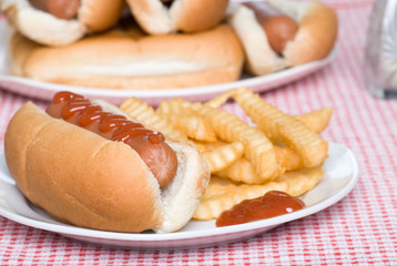 hot dog and french fries with ketchup