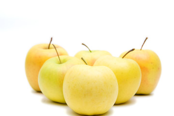 lots of yellow apples isolated on white