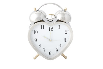 Heart-shaped chrome alarm clock isolated 1