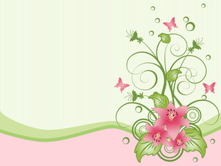 Spring background with lilium & butterflies set #1
