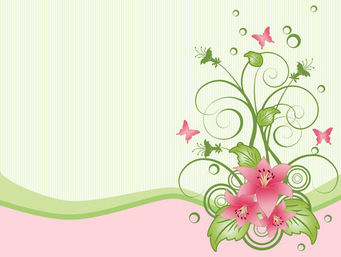 Spring background with lilium & butterflies set #1