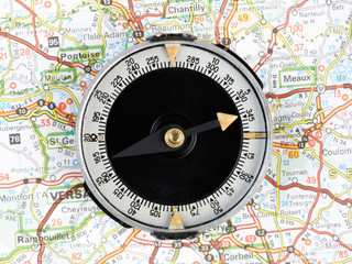 Compass on map
