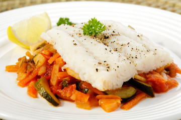 Boiled fish and vegetables