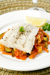 Boiled fish and vegetables