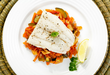 Boiled fish and vegetables