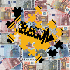 Recession sign with Euros jigsaw