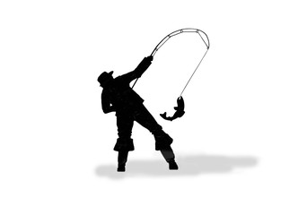 black fishing silhouette on white
