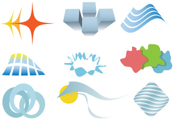 Varied set of colorful design elements or icons