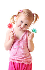 little girl with candy isolated on white