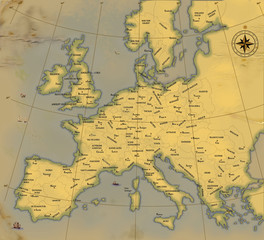 A map of Europe is in age-old style