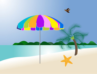 Fototapeta na wymiar Umbrella and Coconut Tree