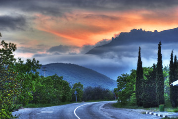 sunset in the mountains