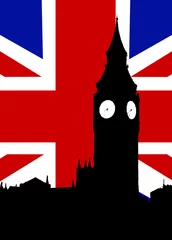 Fotobehang Doodle Big Ben en de vlag van het Verenigd Koninkrijk