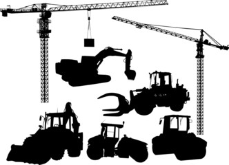 set of building machine silhouettes