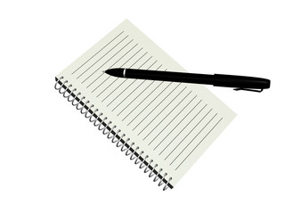 spiral note pad with black pen on white