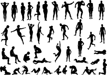 Fototapeta na wymiar Collection of naked human body vector silhouettes