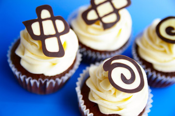 Fancy chocolate gourmet cupcakes, closeup