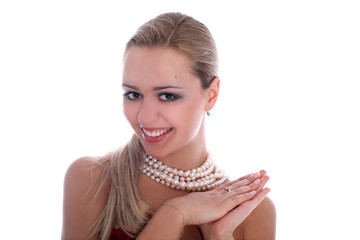 blonde with a pearl bead isolated on white