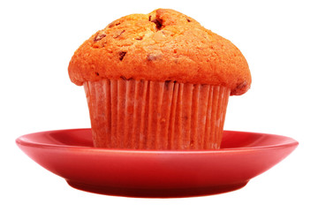 Muffin on the plate.
