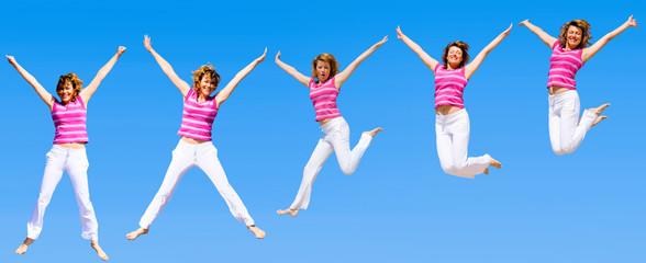 Women jumping in a group