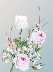 cherry tree flowers and roses